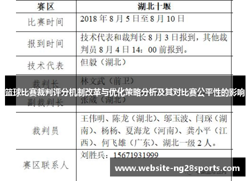 篮球比赛裁判评分机制改革与优化策略分析及其对比赛公平性的影响