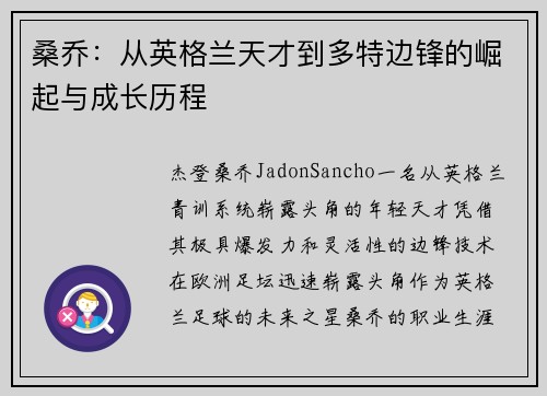 桑乔：从英格兰天才到多特边锋的崛起与成长历程